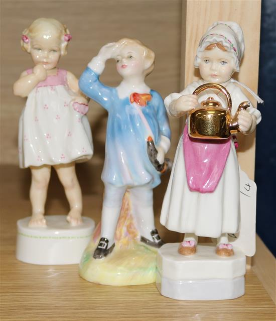 Two Royal Worcester Figures Only Me and Polly put the kettle on and a Doulton figure Little Boy Blue
